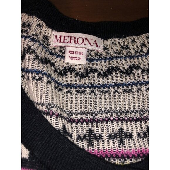 Merona Cardigan Sweater Plus 2X Blue Pink Black Pattern Knit V-Neck Button Front - Picture 4 of 7